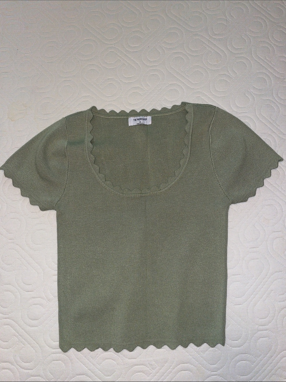 Workshop Republic Clothing Olive Scallop-Edge Crop Top